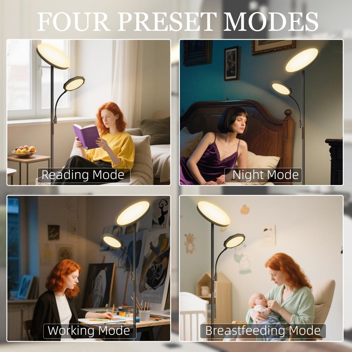 HOMCOM Floor Lamp for Living Room, Standing Lamp with 4 Scene Modes, Black