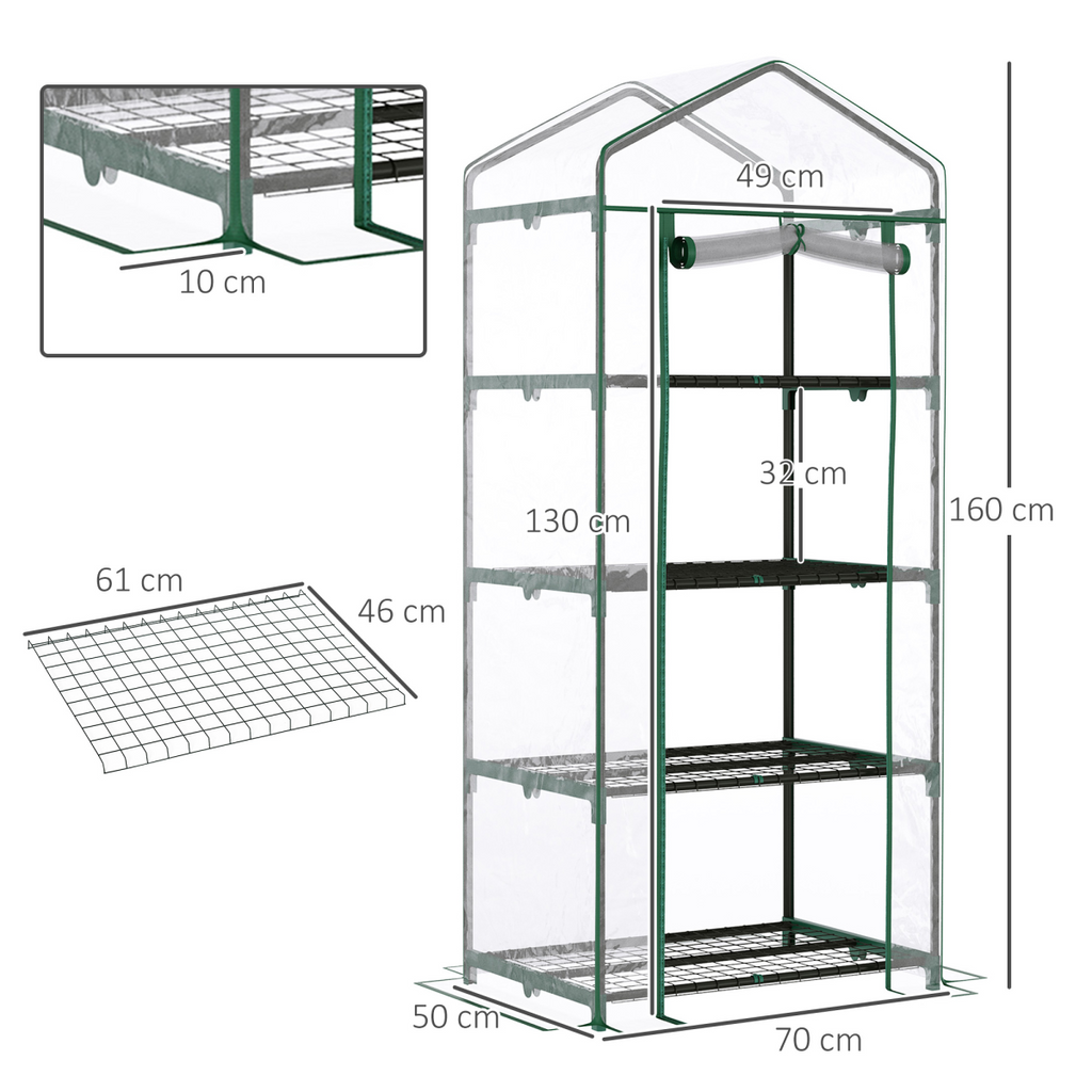4 Tiers Mini Portable Greenhouse Metal Frame Transparent 160x70x50cm