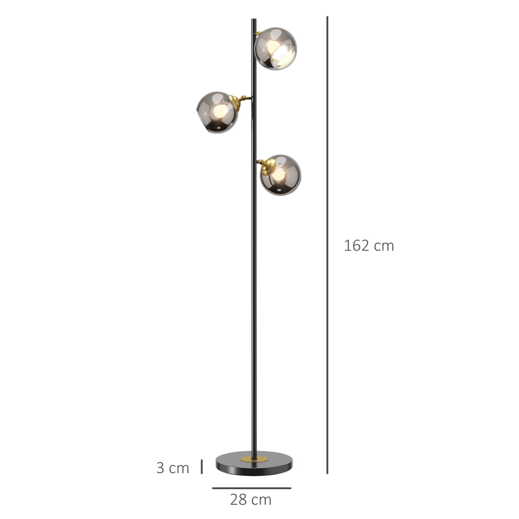 HOMCOM Modern Floor Lamp with Glass Global Shade, 3 Light, for Living Room