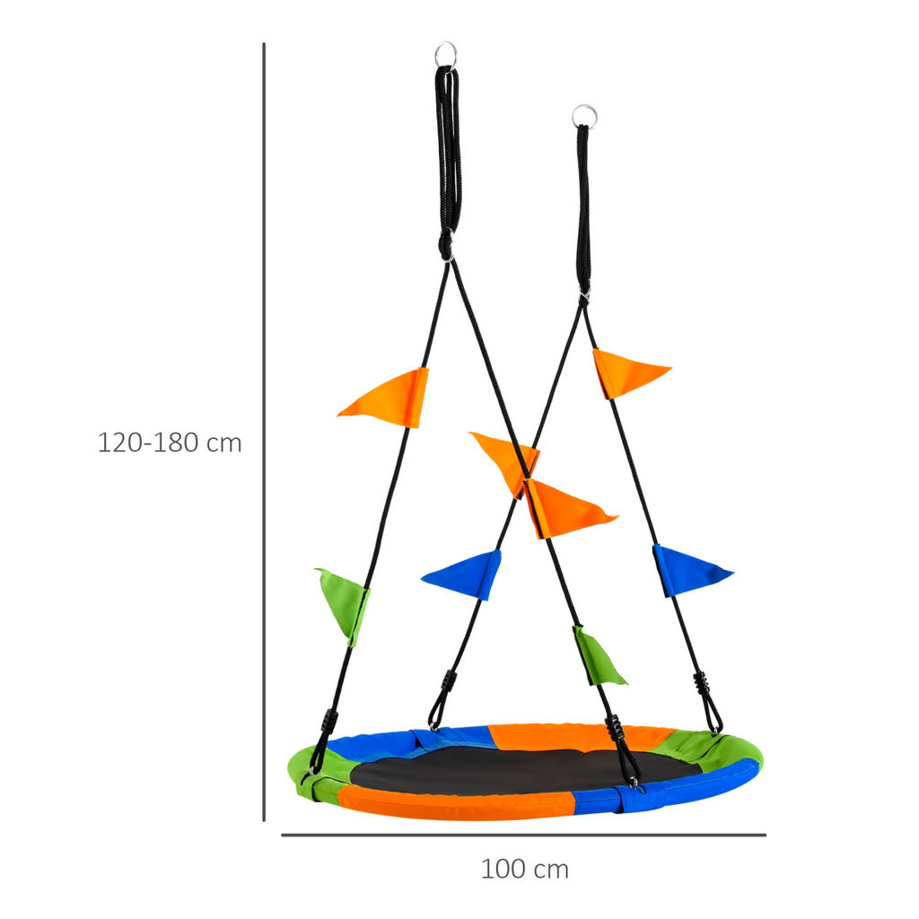 Saucer Tree Swing Metal Tube Adjustable Rope Garden Blue Green Orange