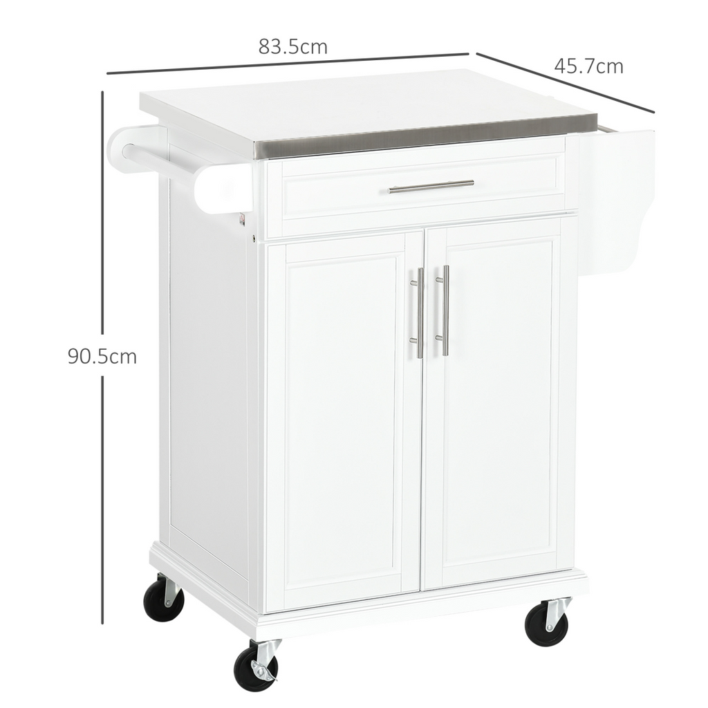 Rolling Kitchen Cart Storage Trolley with Drawer Towel Rail Steel White