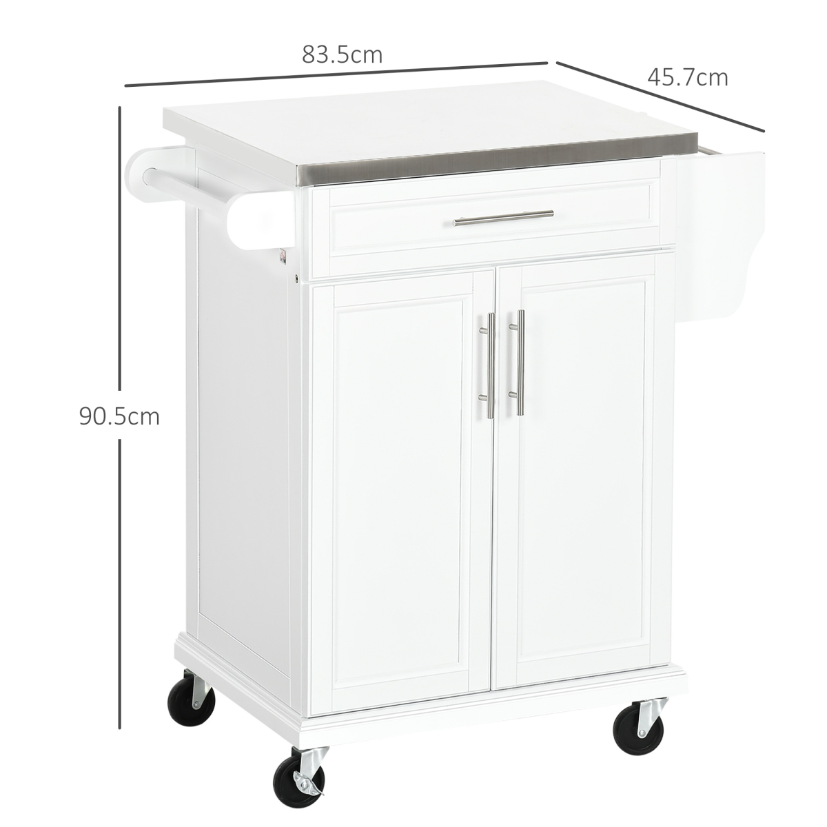 Rolling Kitchen Cart Storage Trolley with Drawer Towel Rail Steel White