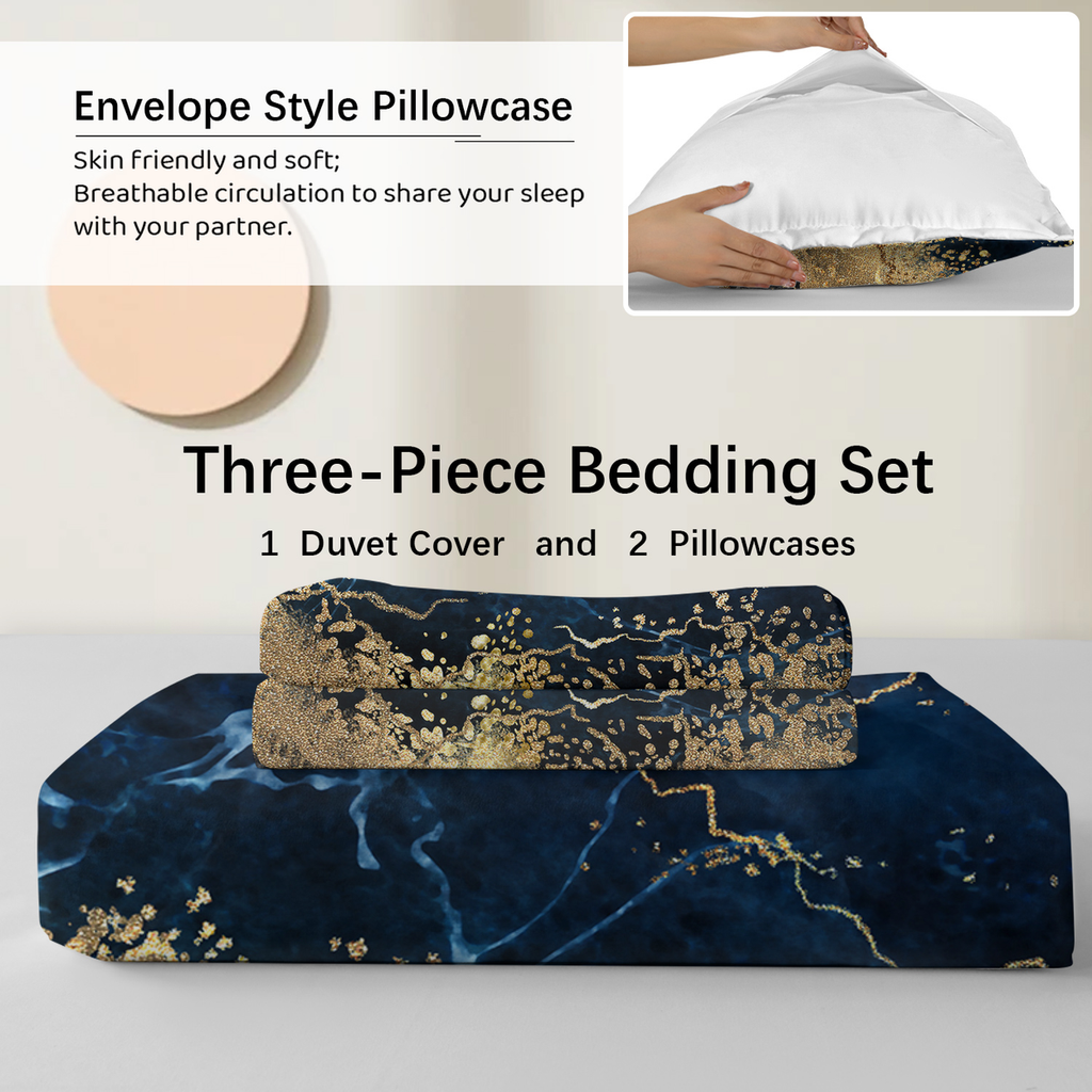 Chic Marble Bedding White Marble Gilded Navy Blue Duvet Cover Set Trendy Printed Design Bed Quilt Cover Set Double 1 Duvet Cover 2 Pillowcases