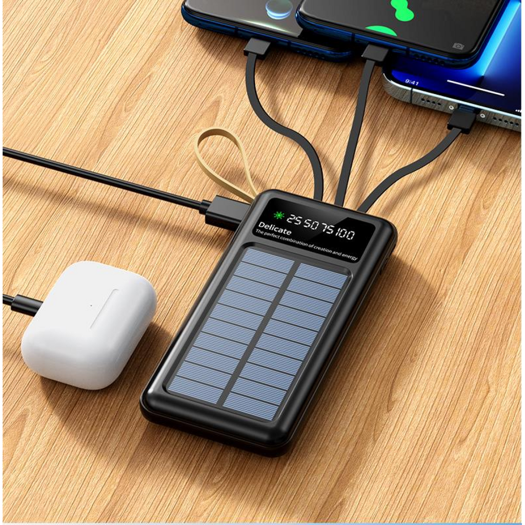 WYEFLUX 10000mAh Portable LED Light & Power Bank with Built-In Cables (USB