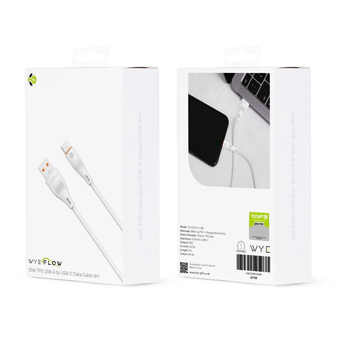 WYEFLOW TPE USB to USB-C Data Cable 3m