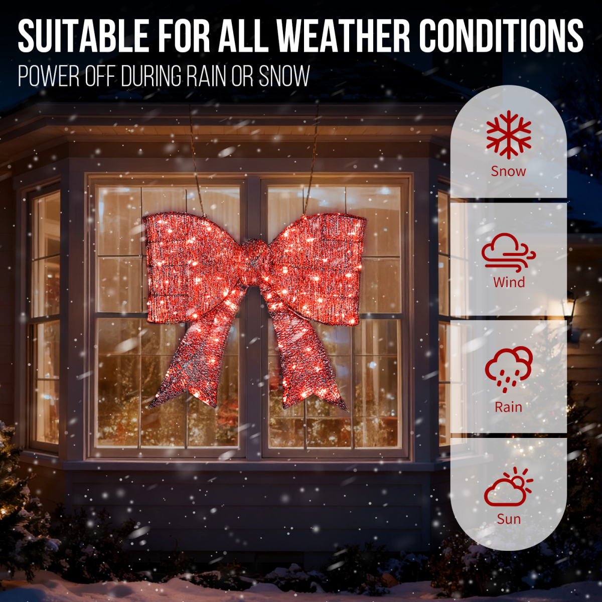 Pre-lit Outdoor Giant Bowknot Christmas Decoration, Lighted Metal Frame with 124 Warm White LED Lights, for Front Door Gate Wall Indoor Outdoor Holiday Party, Red