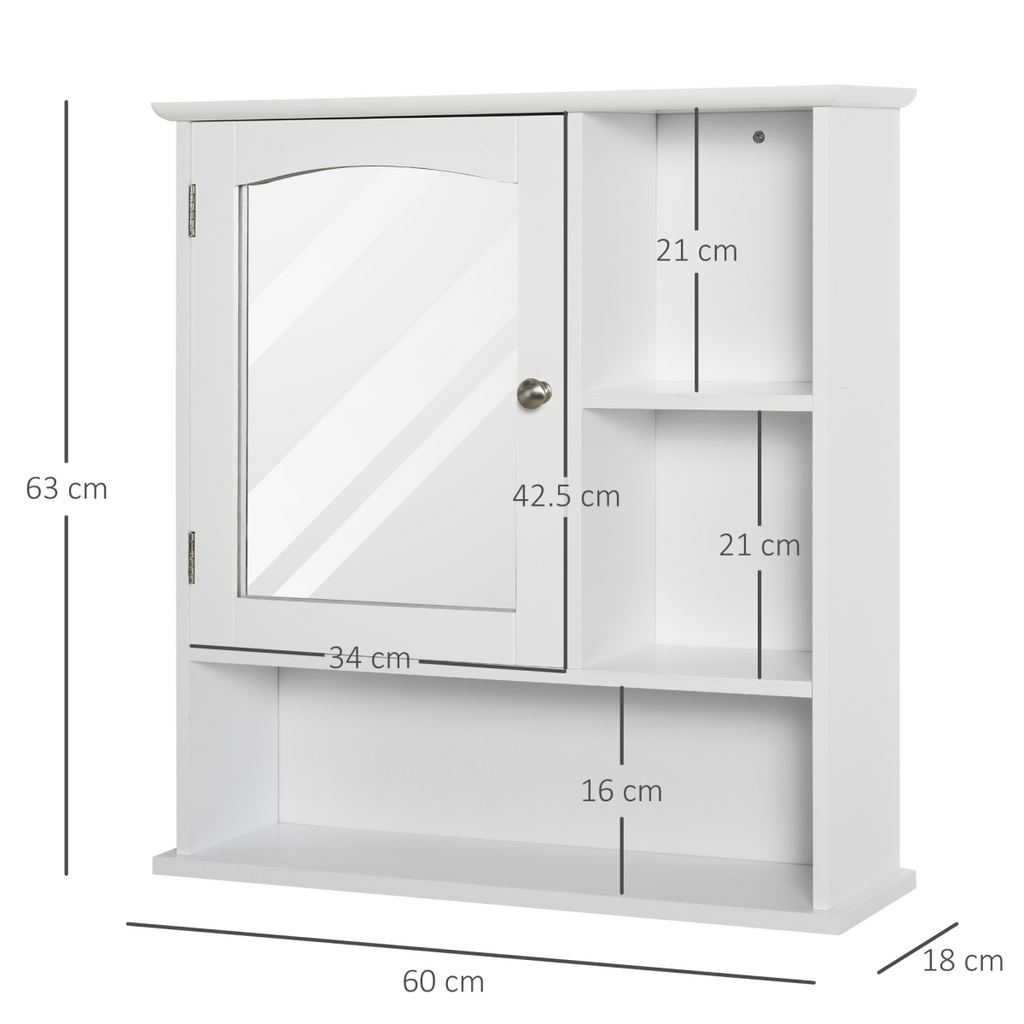 Wall Mount Mirror Cabinet Bathroom Storage Single Door Mounted Glass Cupboard