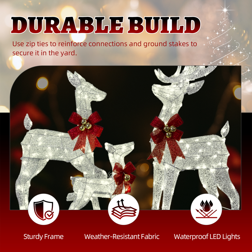 3-Piece Lighted Christmas Reindeer Family Set Outdoor Decorations