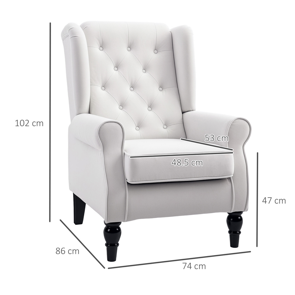 HOMCOM Accent Armchair Home Furniture Retro Tufted Club Wood Fabric Cream White