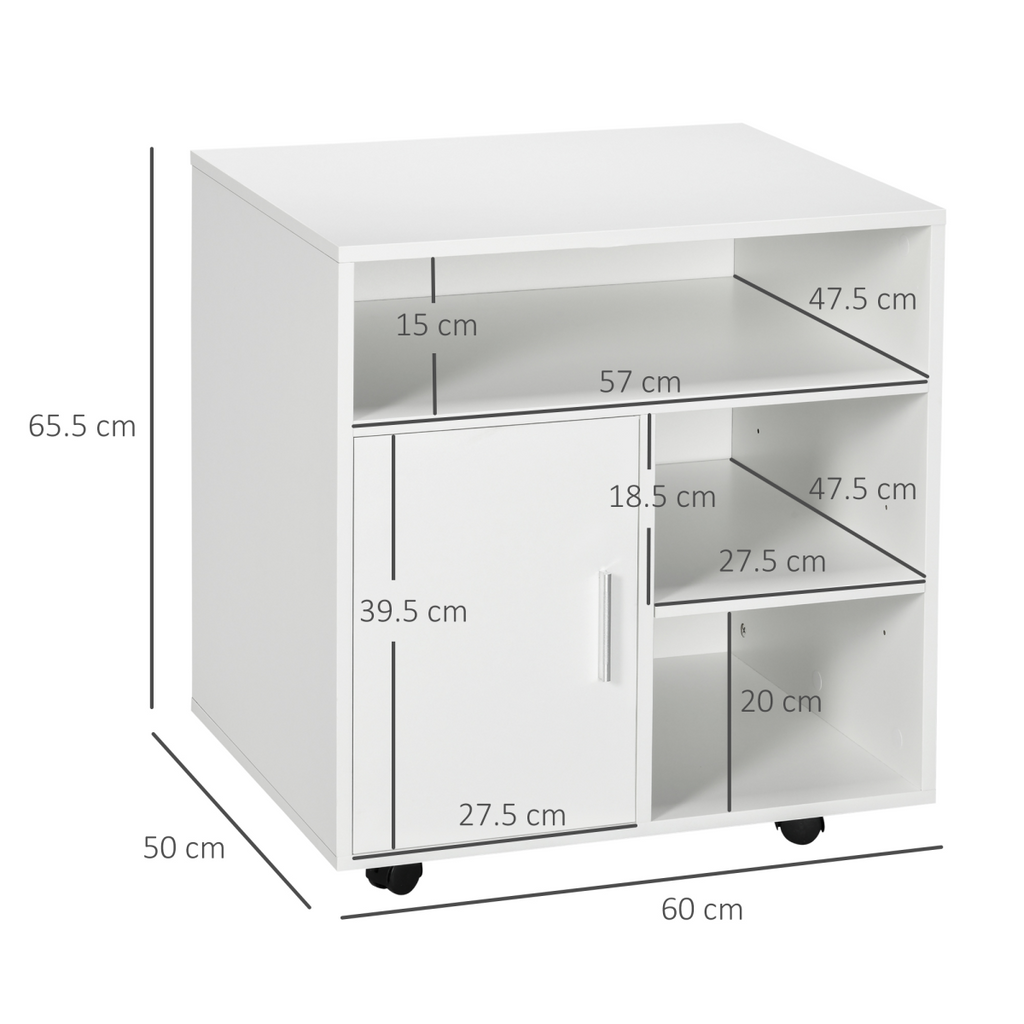 Multi-Storage Printer Unit Office Organisation with 5 Compartments White HOMCOM
