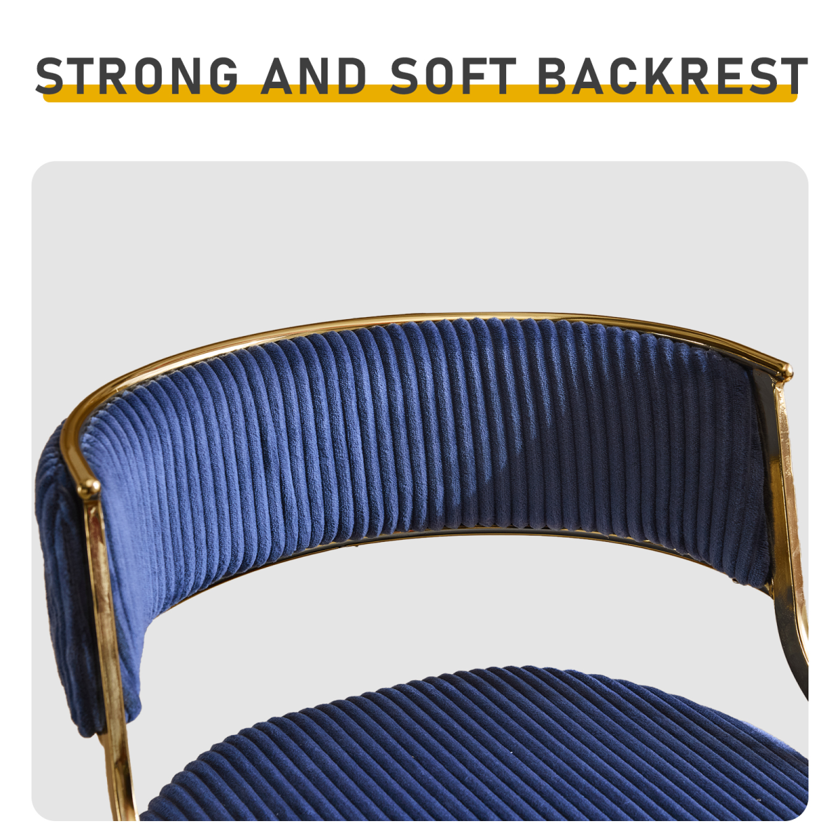 2pcs Blue Corduroy Swivel Bar Stools with Gold Plated Trumpet Base and Height