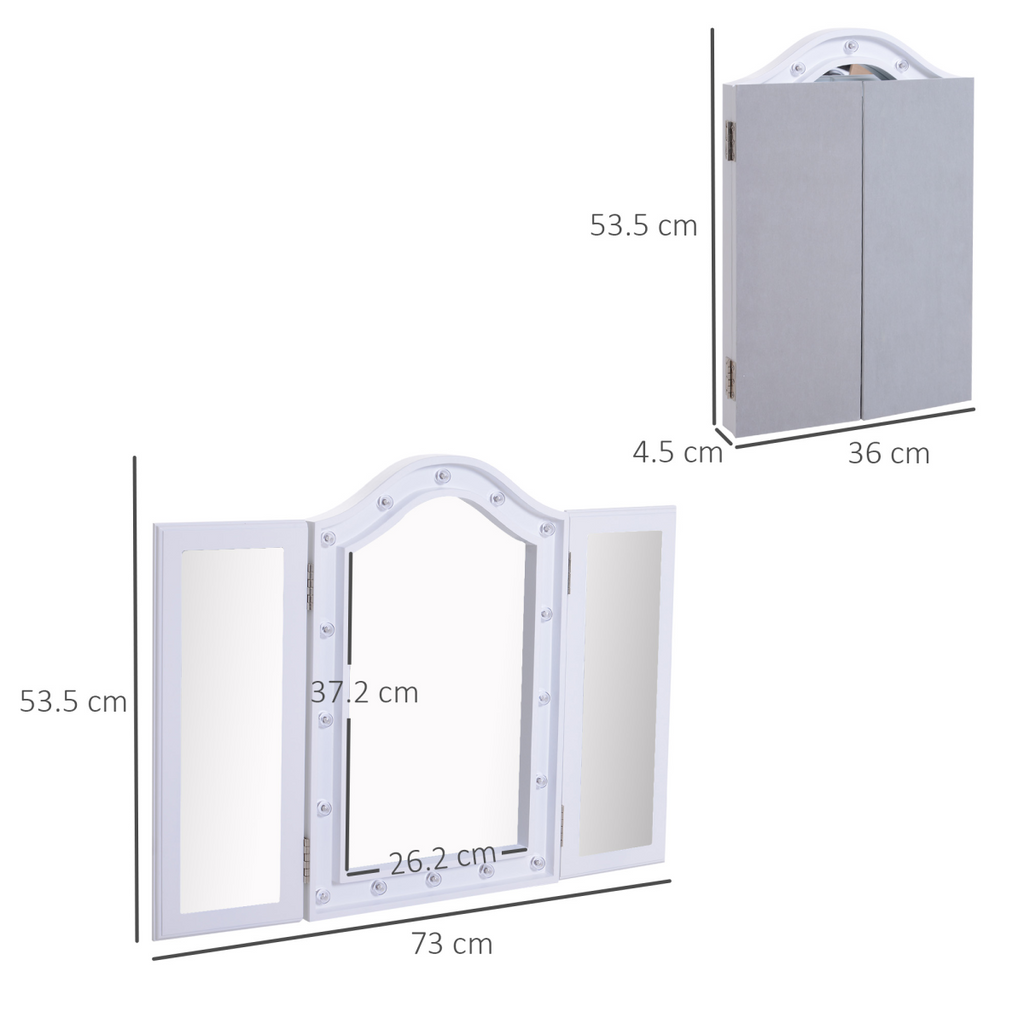 Lighted Tri-Fold Vanity Mirror Large Cosmetic Mirror  LED Lights White