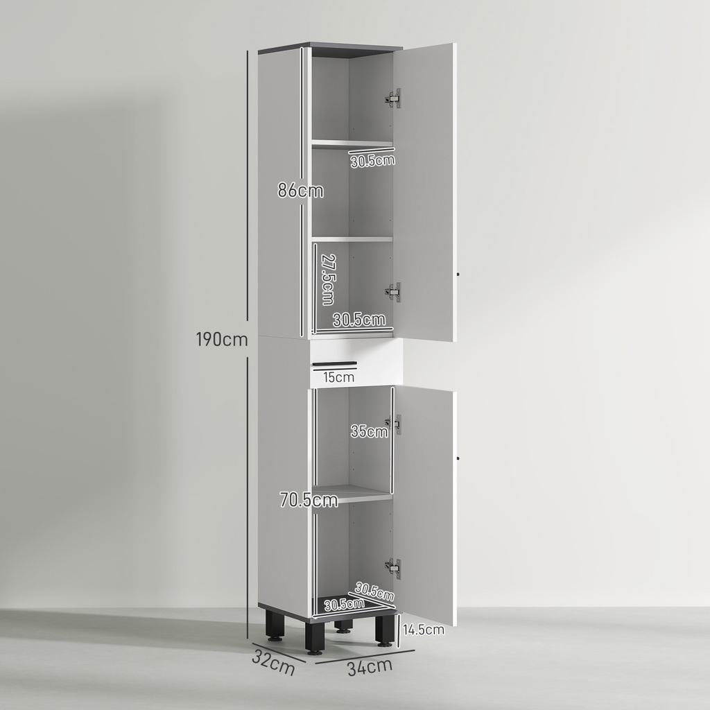 HOMCOM Bathroom Cabinet with Adjustable Shelves, Double Doors and Drawer