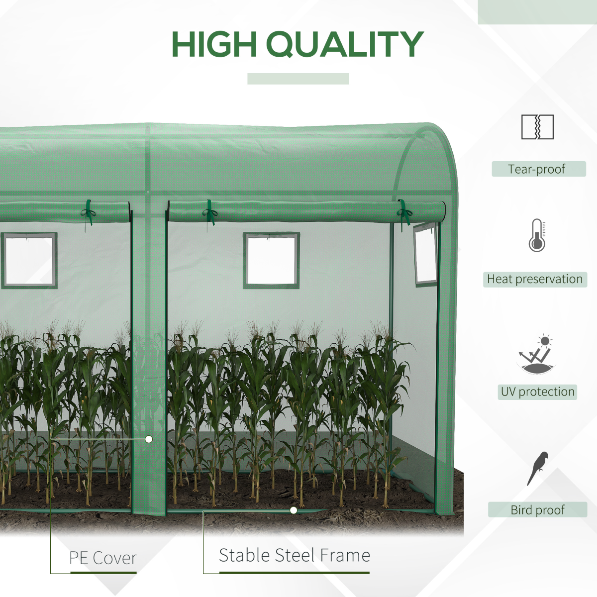 Green Walk-In Tunnel Greenhouse with PE Cover – 3m