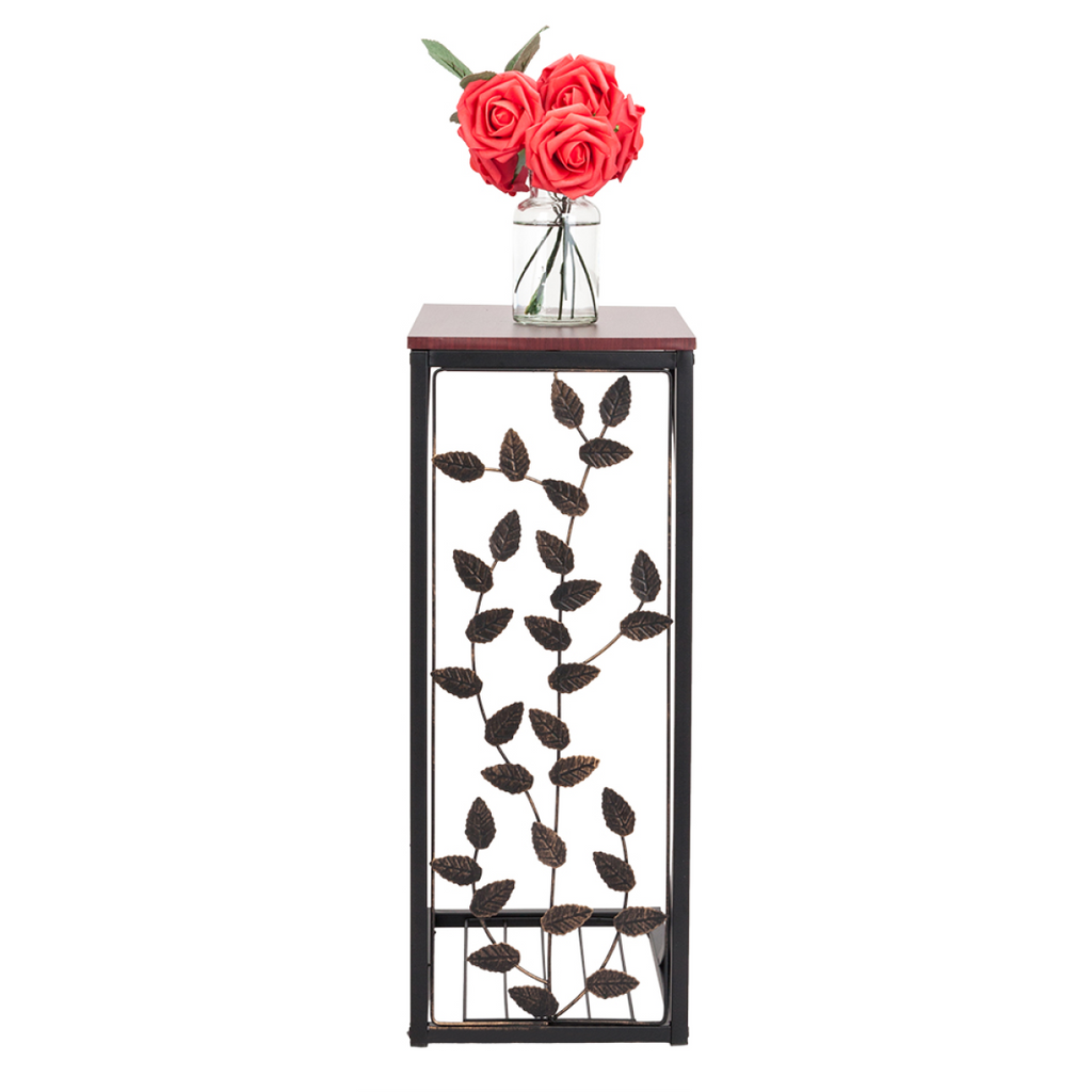 54*30.5*21CM Leaf Pattern Iron Side Table Coffee Table Brown
