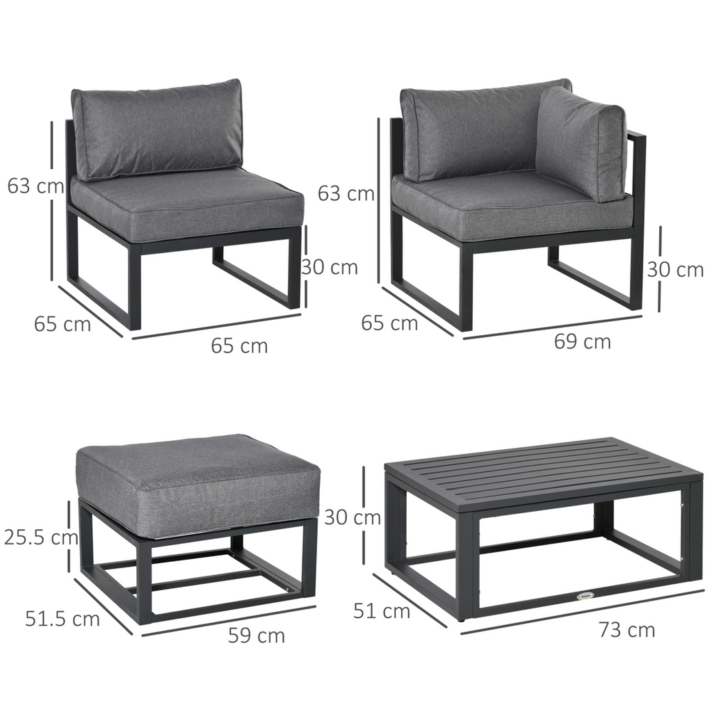 Daybed 6 Piece Sectional Sofa Set, & Coffee Table, Footstool & Cushions, Grey