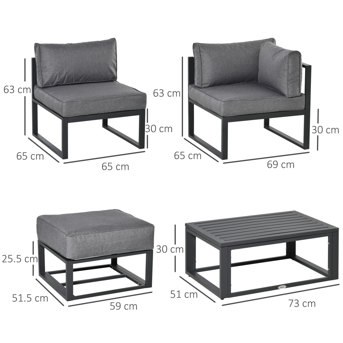 Daybed 6 Piece Sectional Sofa Set, & Coffee Table, Footstool & Cushions, Grey