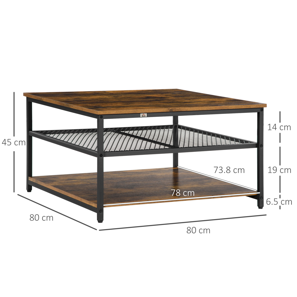 HOMCOM Industrial Coffee Table, Cocktail Table  Storage Shelves, Rustic Brown