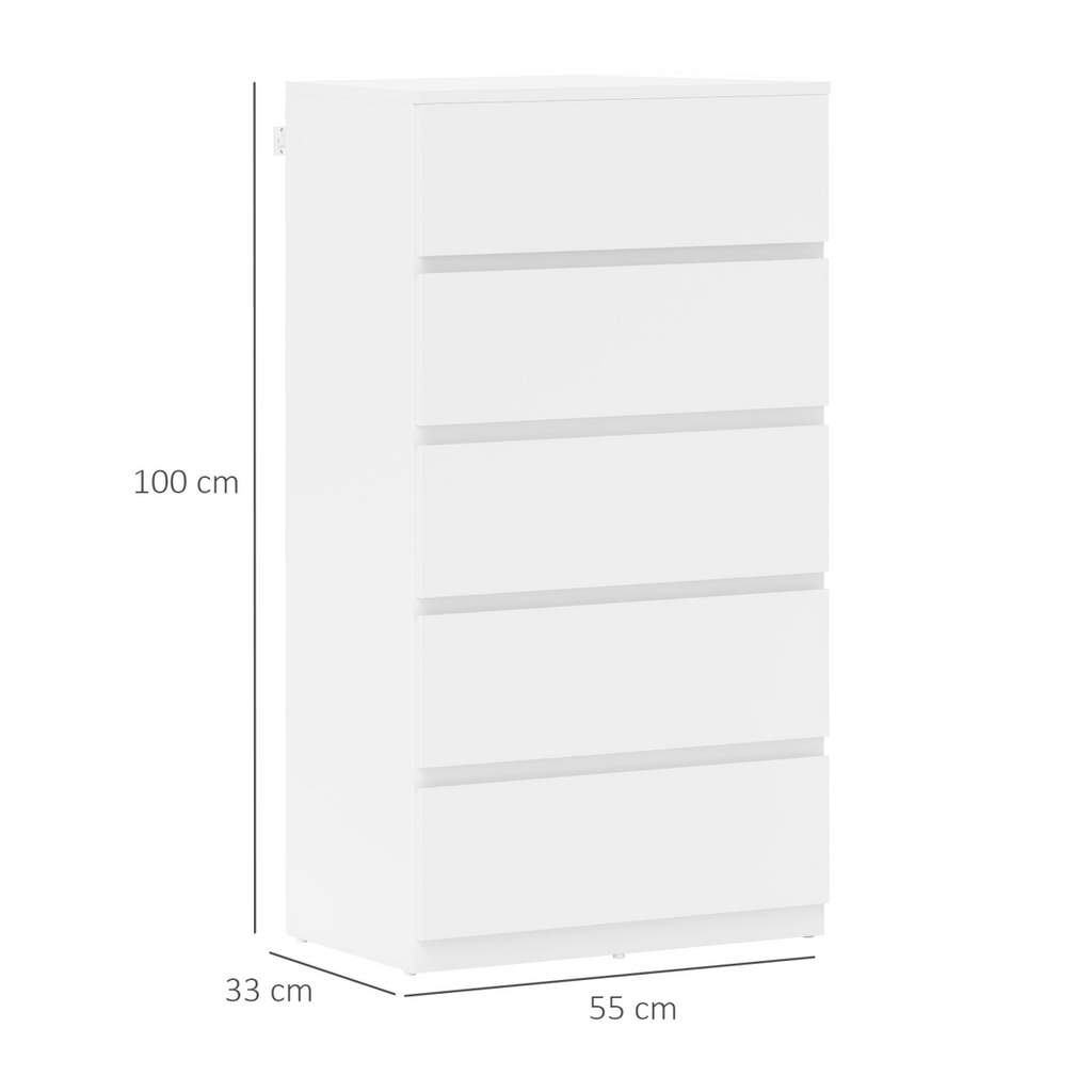 HOMCOM Bedroom Chest of Drawers, 5 Drawers Dresser, Drawer Unit, White