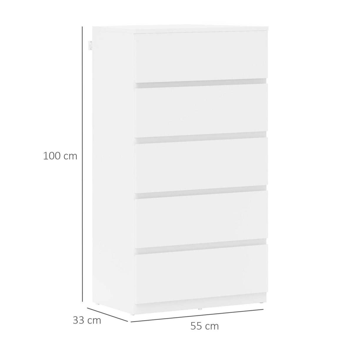 HOMCOM Bedroom Chest of Drawers, 5 Drawers Dresser, Drawer Unit, White