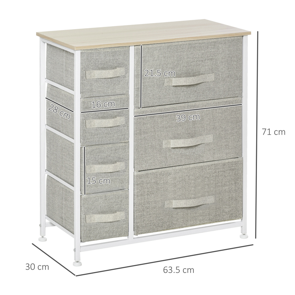 7 Linen Drawers Cabinet Organizer Adjustable Feet White, Oak and Light Grey