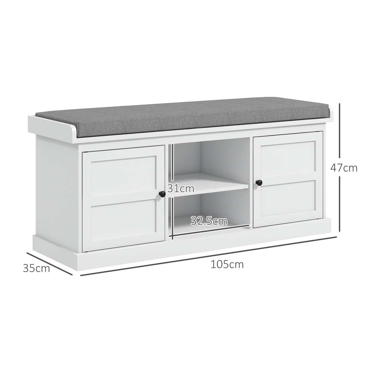 HOMCOM Shoe Storage Bench with Cushion 2 Cabinets for Entryway Hallway White