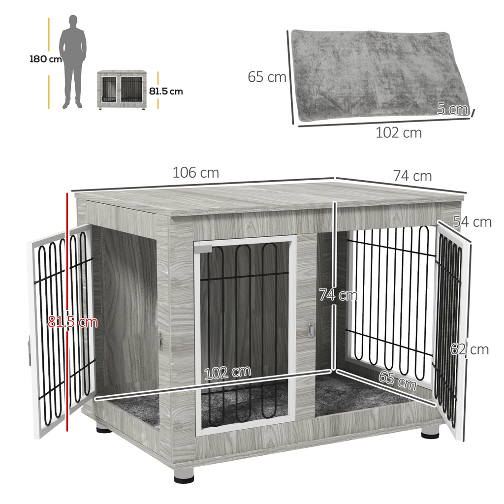 PawHut Dog Crate Furniture, Dog Crate End Table with Soft Cushion, Double Door