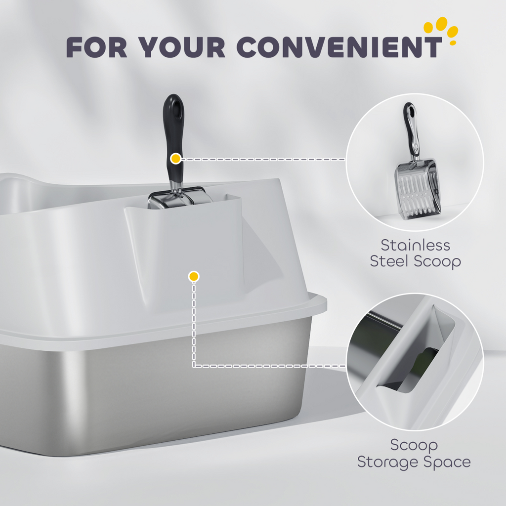 Extra-Large Stainless Steel Cat Litter Box with High Sides – 60cm
