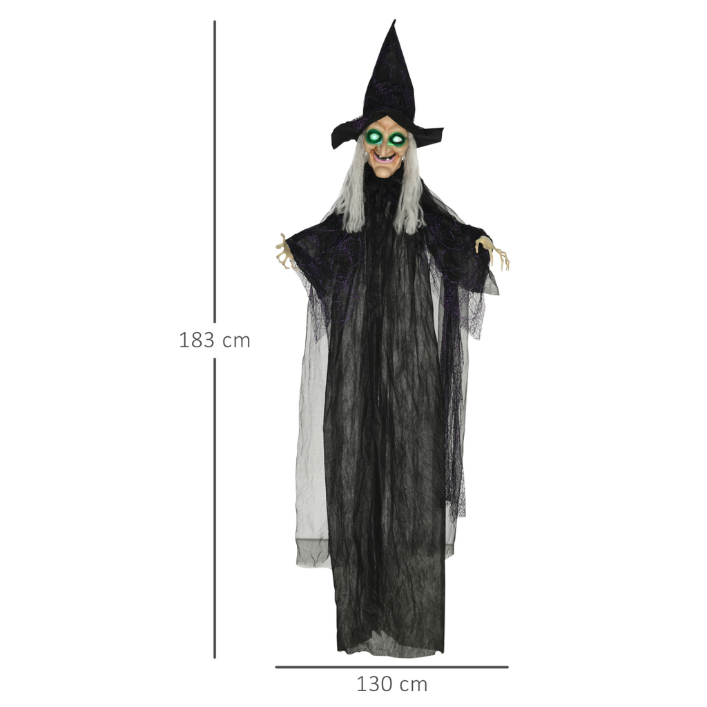 HOMCOM Standing Witch Prop Life Size with Light Up Eyes, Talking Sound