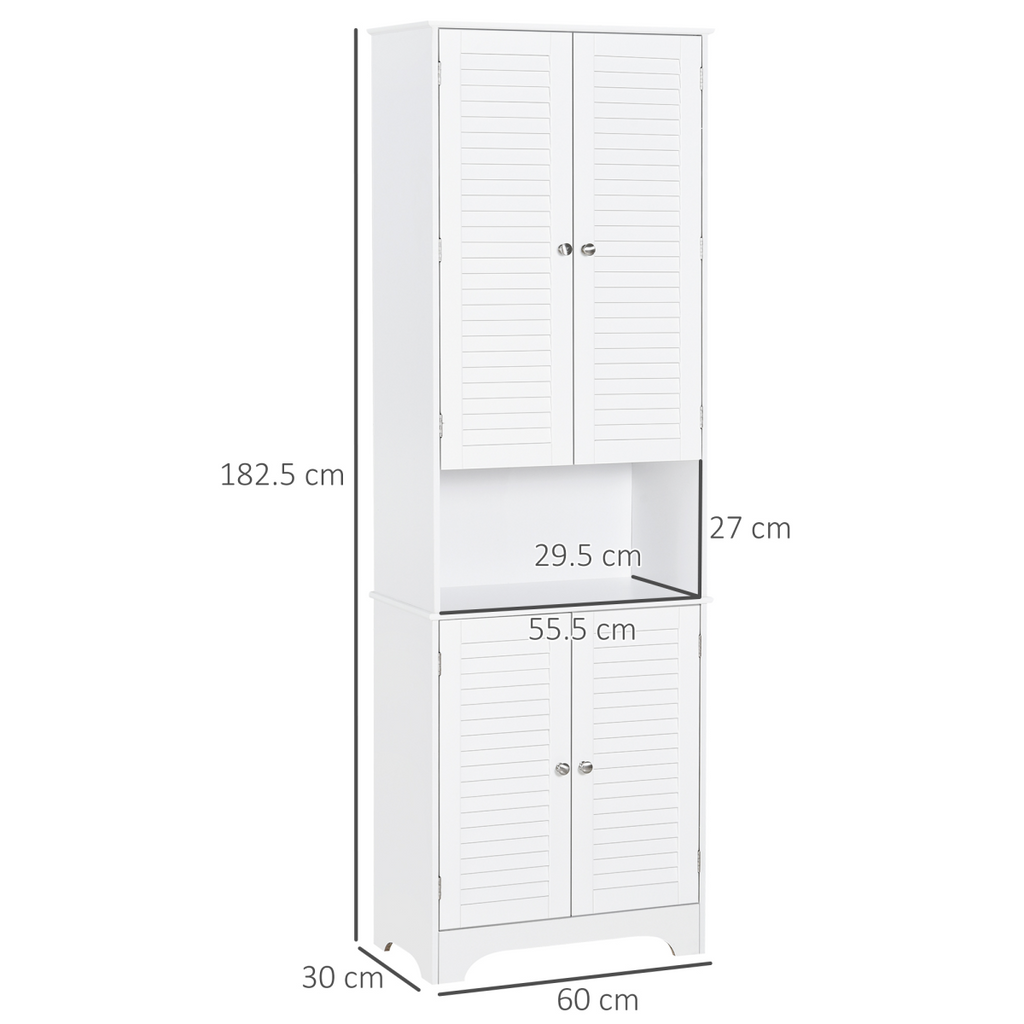 183x60cm Tall Freestanding Bathroom Cabinet Retro Shutters 3 Compartments White