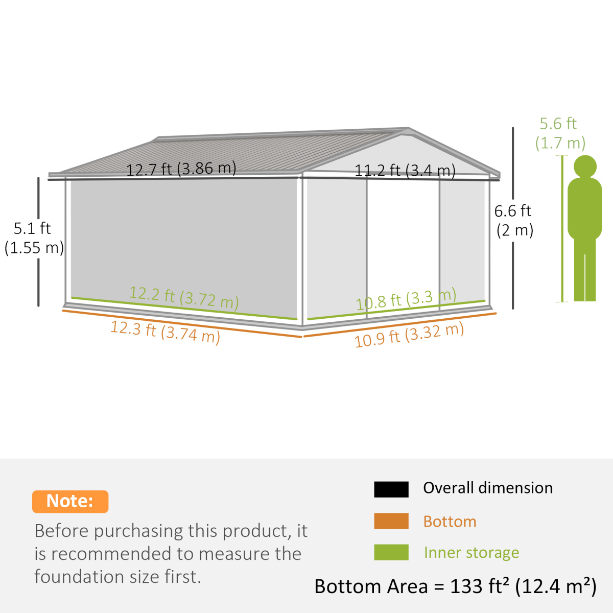 13 x 11FT Foundation Ventilation Steel Outdoor Garden Shed Grey