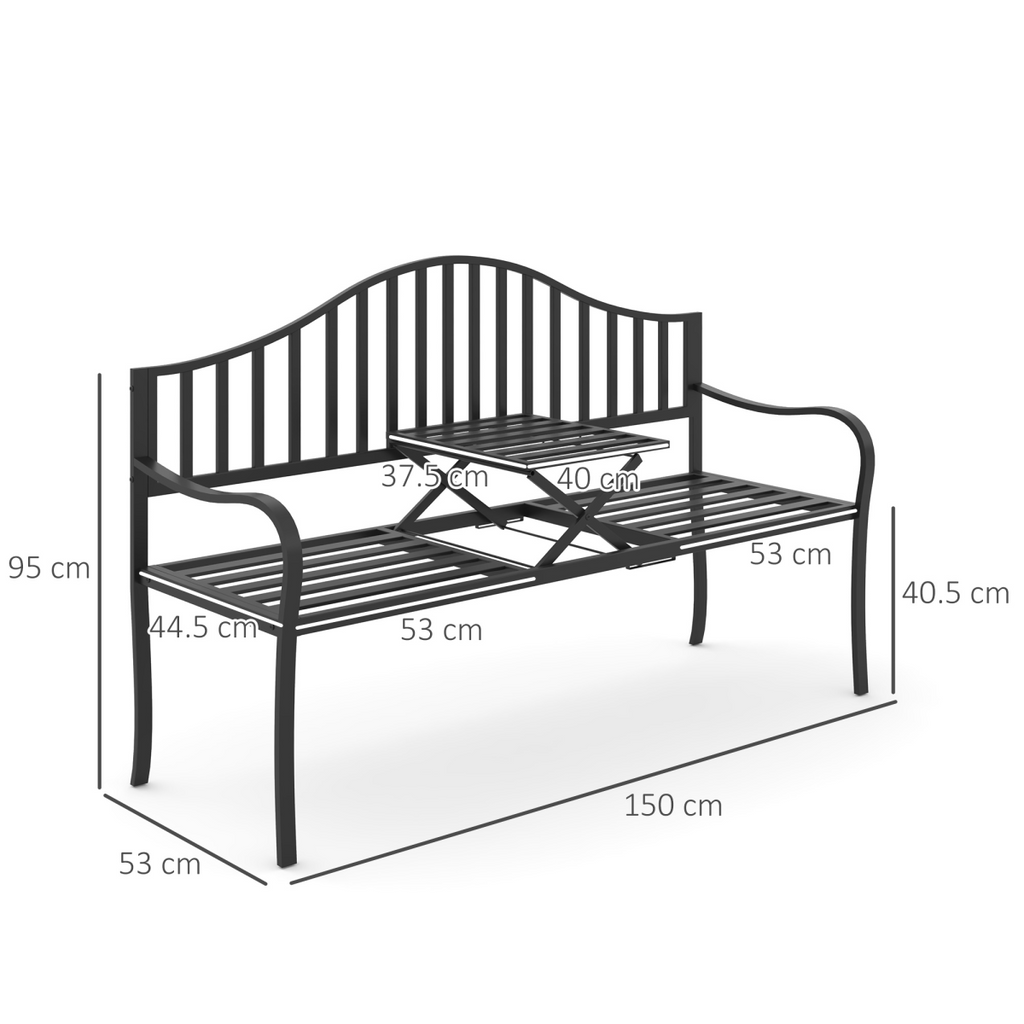Outdoor Metal Frame 2 Seater Bench Patio Park Garden Seating Chair w/ Table