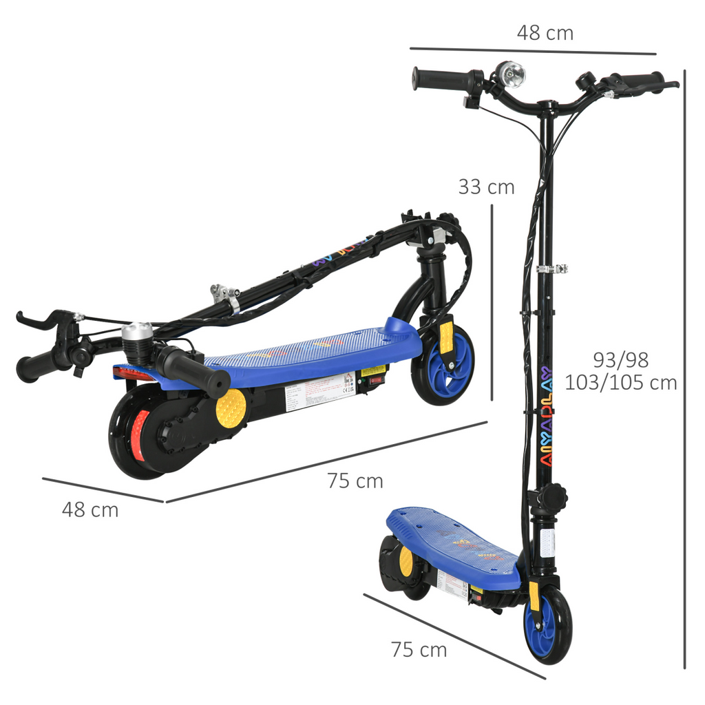 Folding Electric Scooter E-Scooter with LED Headlight, for Ages 7-14 Years - Blue