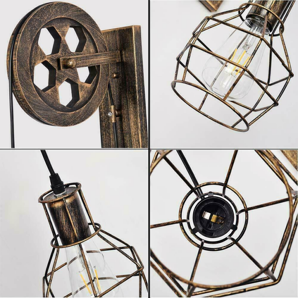 Brushed Copper Retro Industrial Pulley Wheel Cage Wall Light E27~1913
