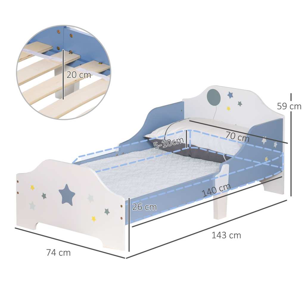 Kids Star Balloon Single Bed Frame Guardrails Slats Bedroom Furniture HOMCOM
