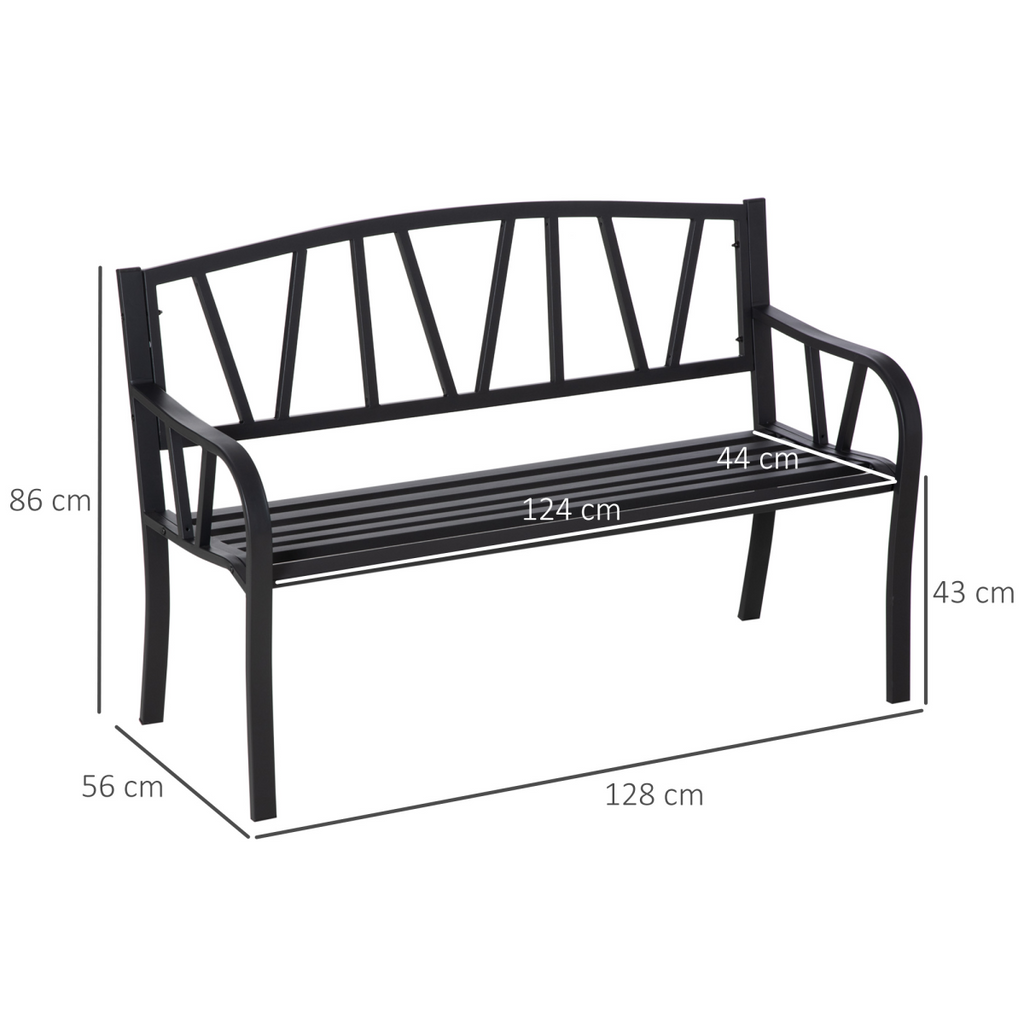 2-Seater Bench Solid Metal Loveseat Decorative Backrest Ergonomic Armrest