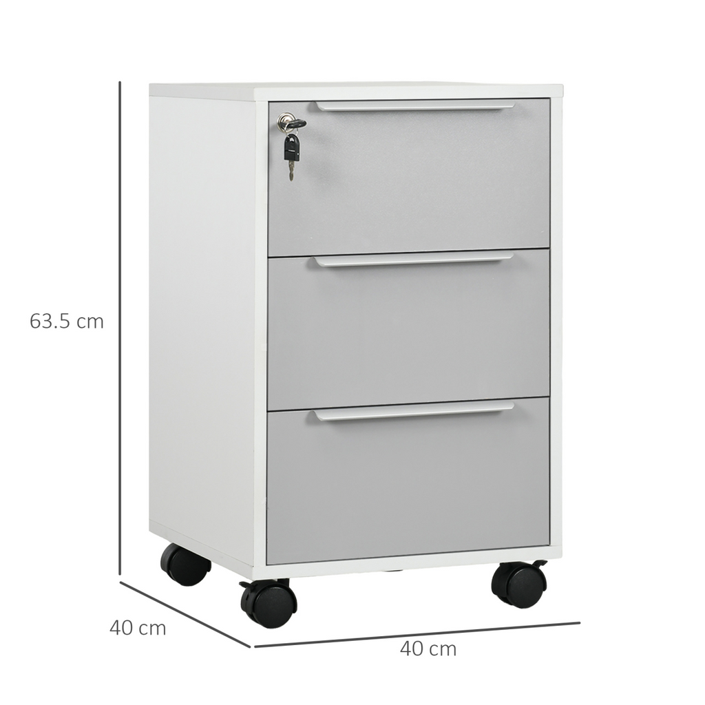 3-Drawer Locking File Cabinet Mobile Chest of Drawers Side Table Wheels
