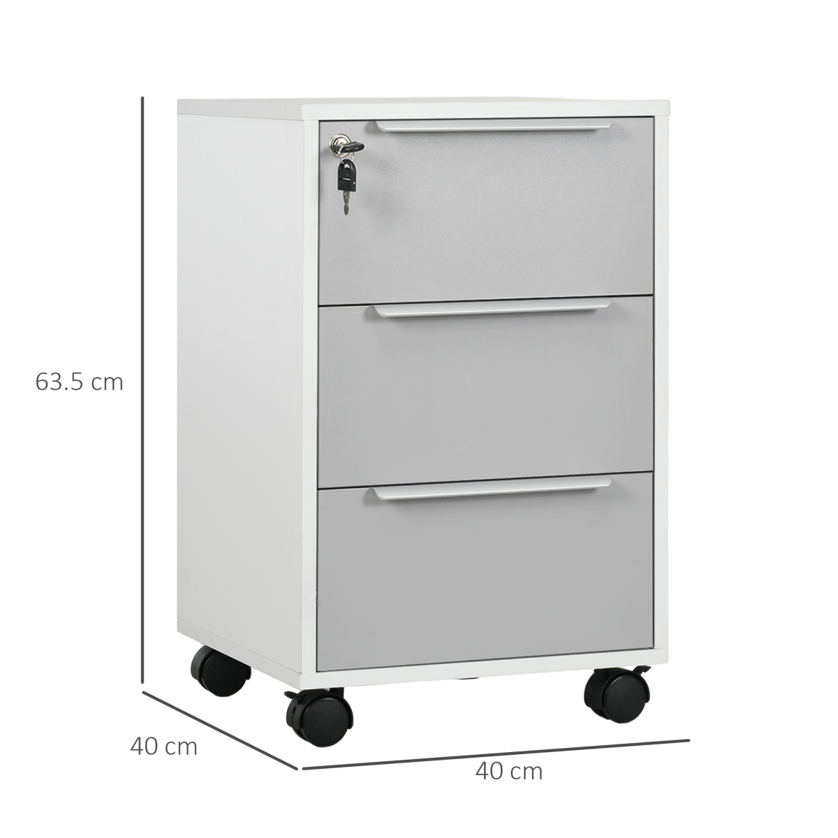 3-Drawer Locking File Cabinet Mobile Chest of Drawers Side Table Wheels