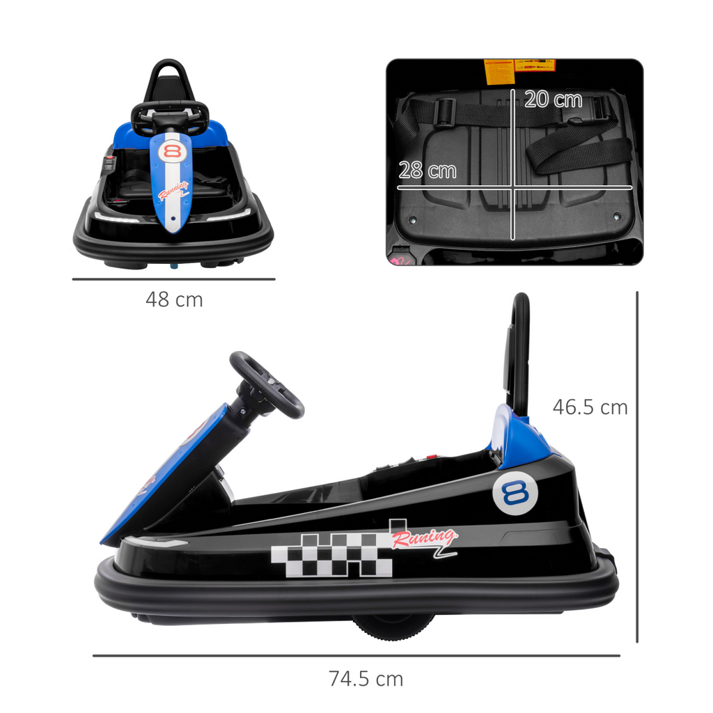 HOMCOM 6V Kids Bumper Car, 360-Degree Rotation Waltzer Car with 2 Speeds - Black