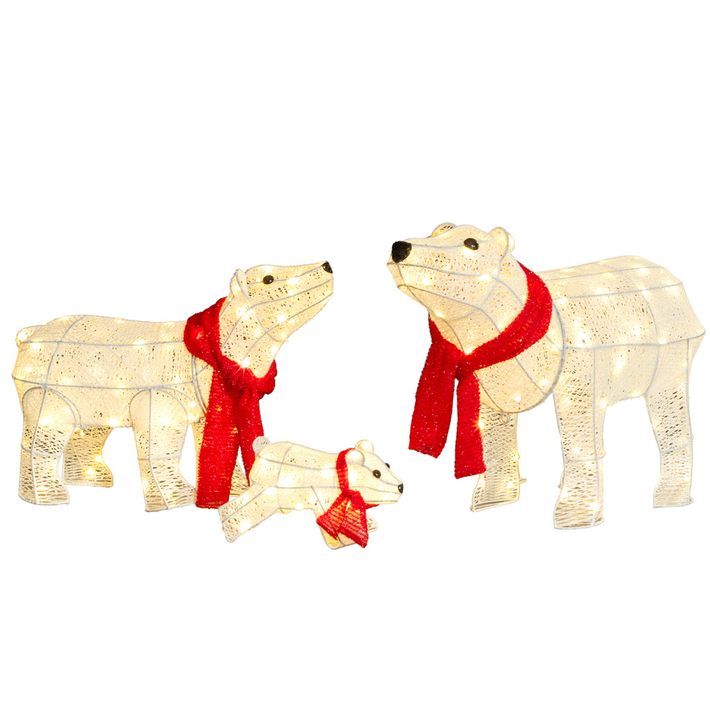 Set of 3 Lighted Polar Bear Family Christmas Decorations