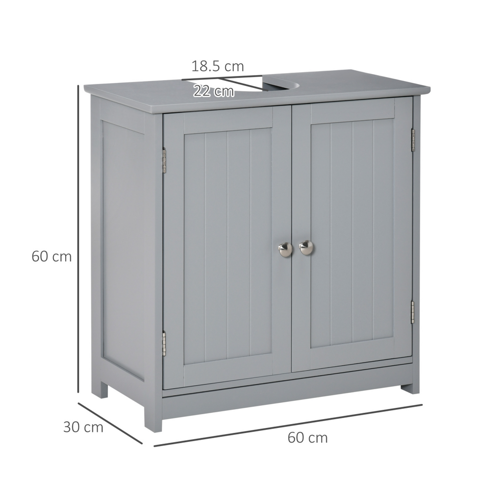 kleankin 60x60cm Under-Sink Storage Cabinet  Adjustable Shelf Drain Hole Grey