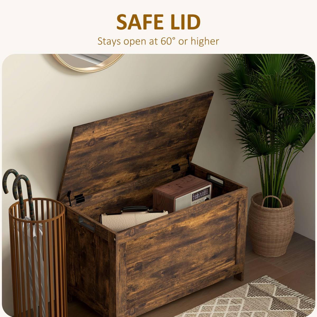 HOMCOM Storage Chest with 2 Safety Hinges, Storage Bench for Living Room
