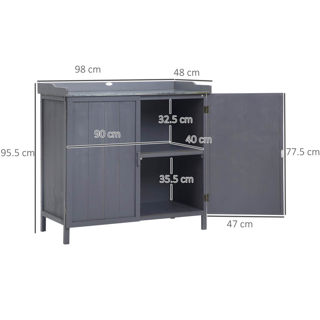 Garden Storage Cabinet, Potting Bench Table Galvanized Grey