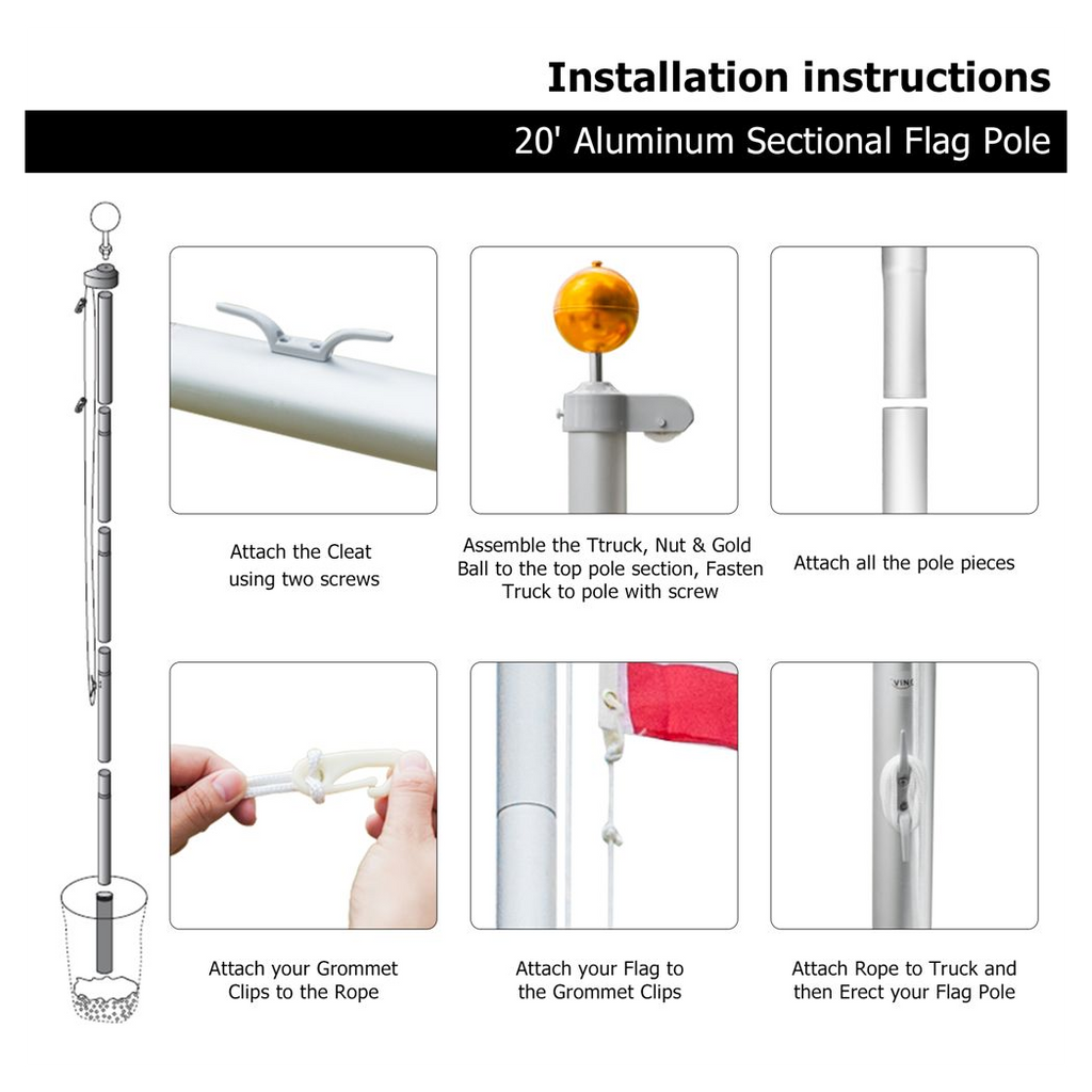5.1*5.1*600cm Aluminum Alloy Splicing Flagpole Adjustable And Retractable