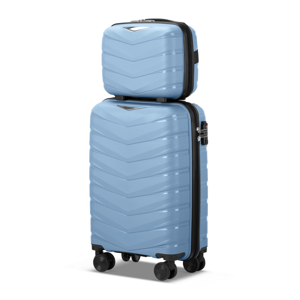 V-shaped stripes 2-piece set with PP handbag PP trolley case 14in 20in PP iron