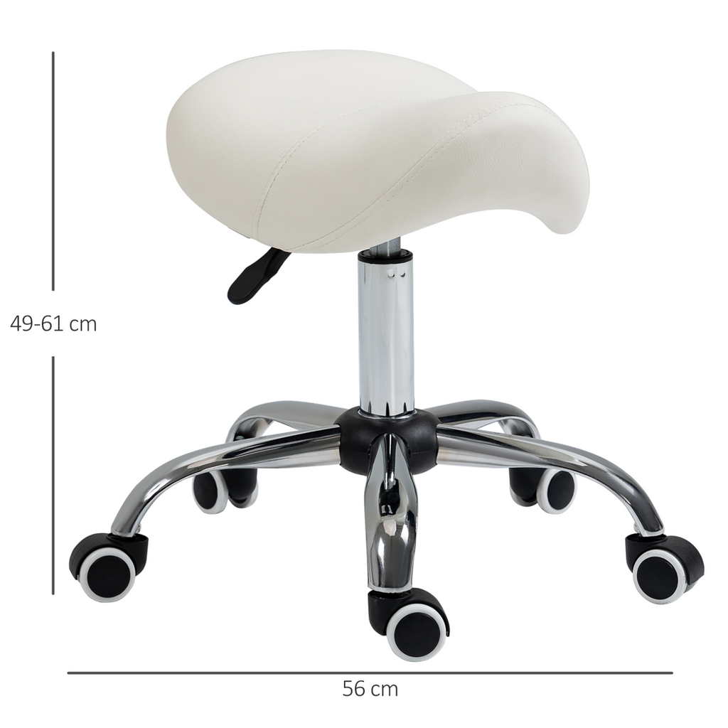 Saddle Stool Hydraulic Rolling Faux Leather Height Adjust Mobility Chair Cream