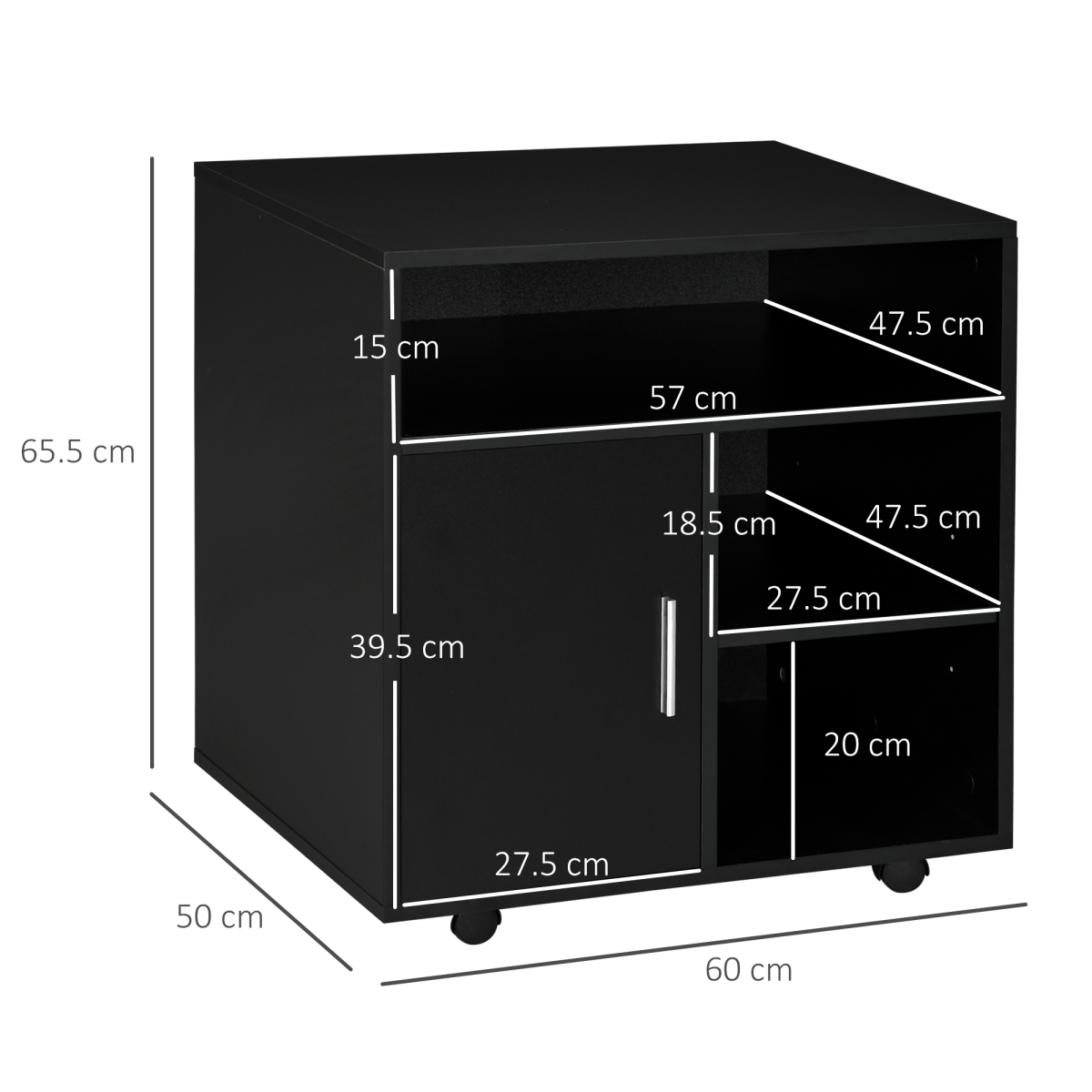 Multi-Storage Printer Unit Office Organisation with 5 Compartments Black HOMCOM