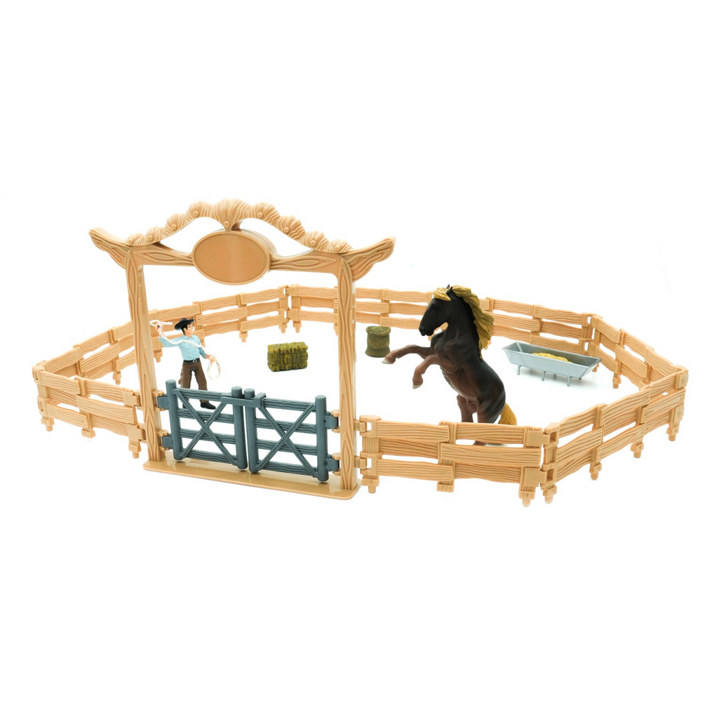 Western Ranch Corral Playset with Horse & Cowboy  Farm Playset