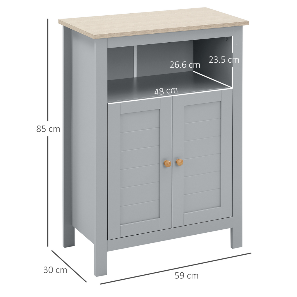 kleankin Bathroom Floor Storage Cabinet Standing Unit  Doors Adjustable Shelf
