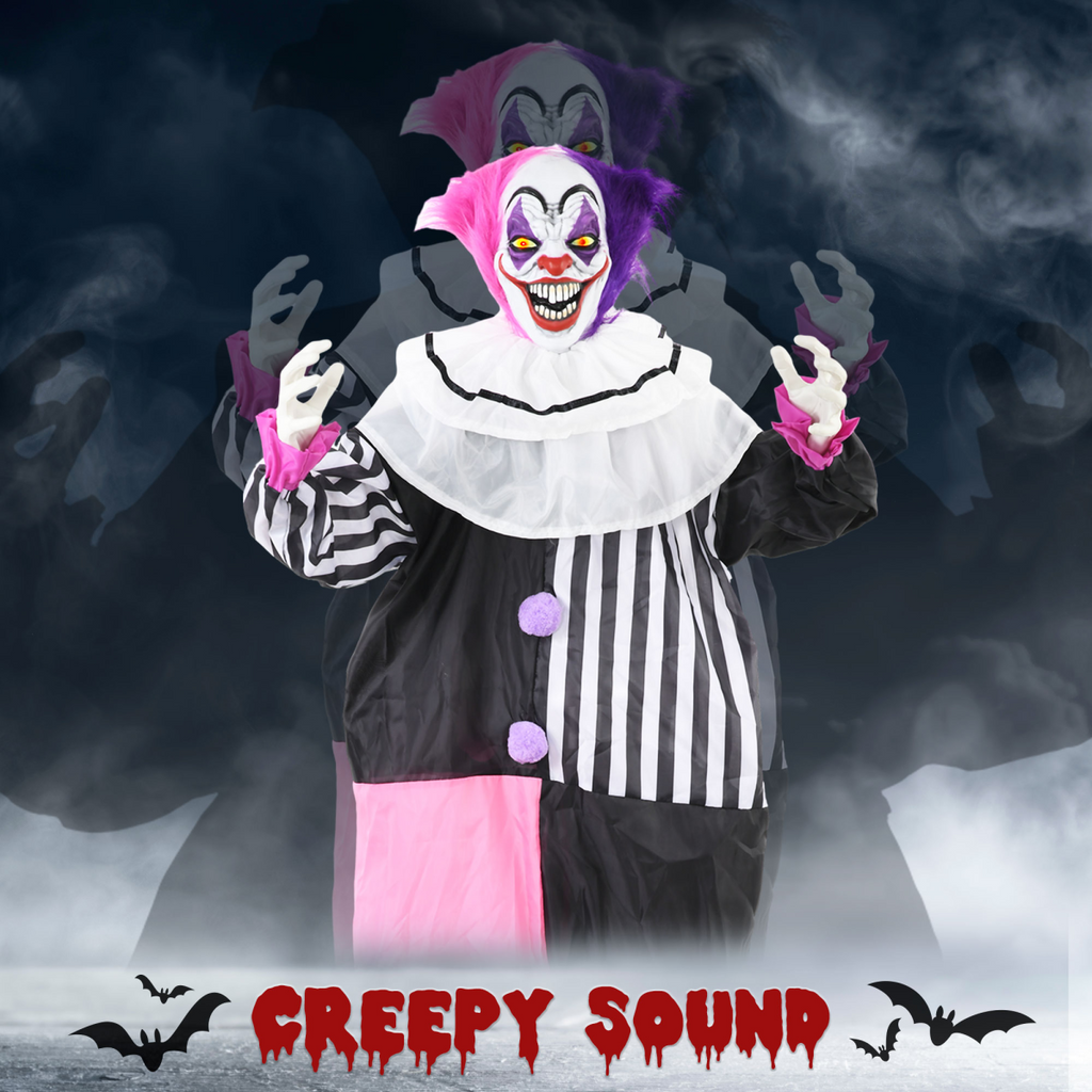 HOMCOM Halloween Clown Animatronic Prop with Light Up Eyes, for Indoor Outdoor